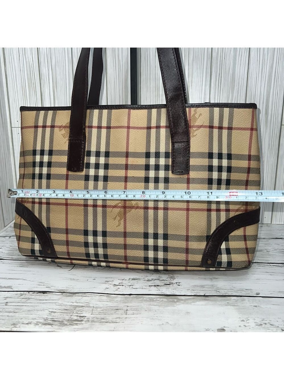 Burberry London Tote Bag Nova Check Plaid Canvas Leather Trim Shoulder Bag - Picture 5 of 16